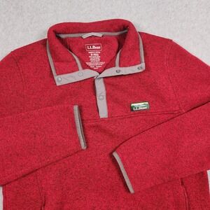 LL Bean Sweater Fleece‎ Pullover Jacket Mens Medium Red Snap T Neck 298050